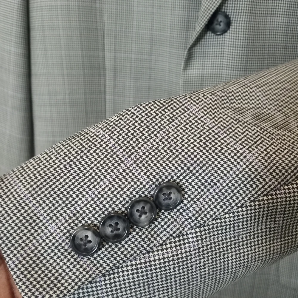 Corneliani Italian Wool Blazer Charcoal Micro Houndstooth Mens 44R Saks Fifth Av
